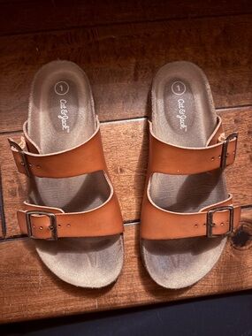 Cat & Jack Tan Double-Buckle Slide Sandals Size 1